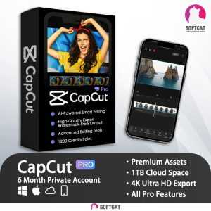 CapCut Pro Account (6 Month) | 8K+ Template 1200 Points | No Watermark & AI Features | Full Warranty